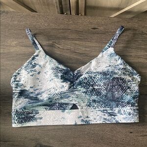 Fabletics Blue/White Patterned Sports Bra 2XL